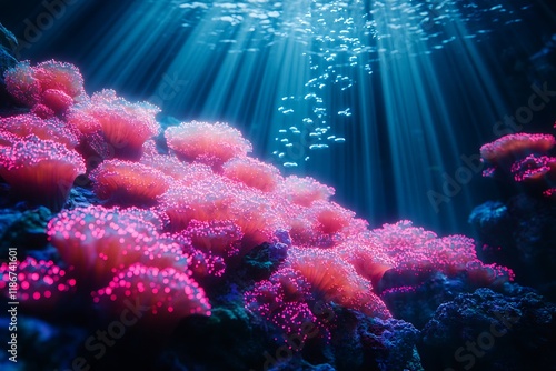A coral reef where the coral emits digital light patterns, creating a vibrant, underwater tech ecosystem