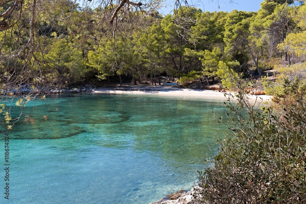 Portorusa Beach bay on Scedro island and Adriatic sea. Croatia. Europe. Portorusa Beach bay on Scedro island and Adriatic sea. Croatia. Europe.