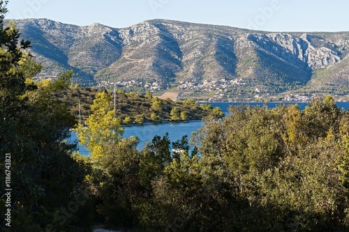 View to Lovisce bay on Scedro island, Hvar island and Adriatic sea. Croatia. Europe.  photo