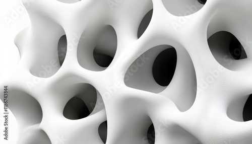 Abstract white porous organic structure with holes.