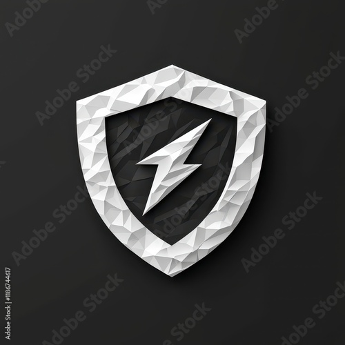 Abstract polygonal shield with lightning bolt, security concept. photo