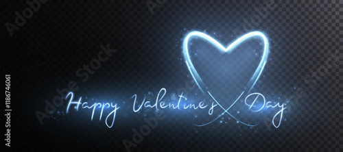 Glowing Valentine's Day lettering for holiday cards, banners, invitations. Glowing bright heart with bokeh and glitter.