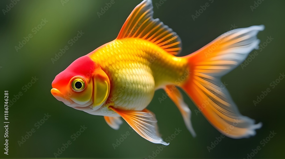 Vibrant Goldfish Swimming Aquatic Scene Orange Fins Green Background Vibrant Goldfish Swimming Aquatic Scene Orange Fins Green Background