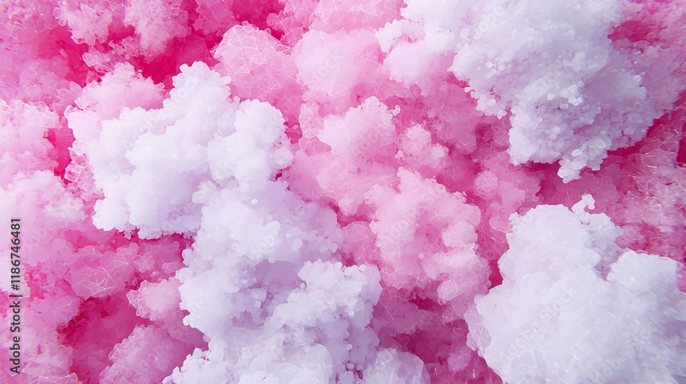 Fototapeta premium Surreal Digital Landscape Featuring Pink and White Clouds with Intricate Geometric Patterns, Evoking a Dreamlike Atmosphere and Ethereal Beauty