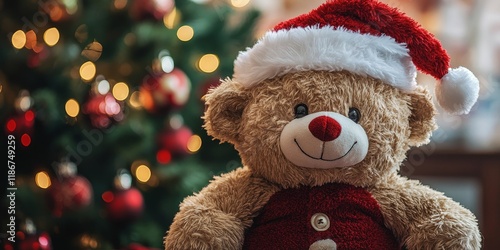 Wallpaper Mural A charming teddy bear dressed as Santa Claus, complete with a festive red hat, adds a delightful touch to the holiday season. Torontodigital.ca