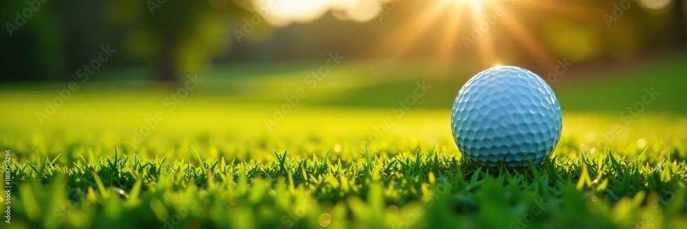 Golf ball marks on dewy grass under fading light, morning, landscape, golf ball Golf ball marks on dewy grass under fading light, morning, landscape, golf ball