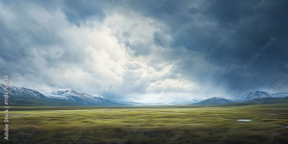 Rain clouds in a vast tundra setting create a dramatic atmosphere, showcasing the beauty and majesty of the rain clouds as they gather above the unique arctic landscape. Rain clouds in a vast tundra setting create a dramatic atmosphere, showcasing the beauty and majesty of the rain clouds as they gather above the unique arctic landscape.