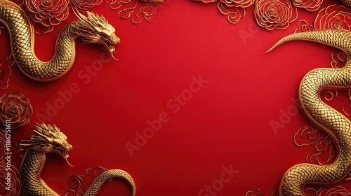 Wallpaper Mural A luxurious red and gold Chinese New Year backdrop with a snake motif, offering space for text and celebration of the Year of the Snake. Torontodigital.ca