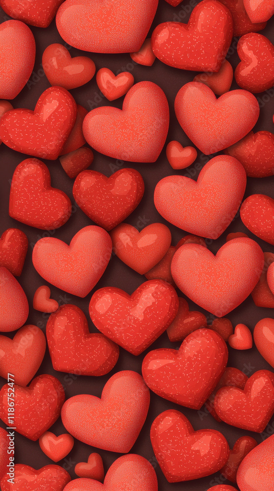 Red hearts pattern with textured surface, creating romantic vibe Red hearts pattern with textured surface, creating romantic vibe