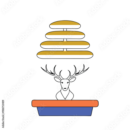 A minimalist vector silhouette featuring a bonsai tree with a gracefully twisted trunk and well-defined layered foliage, placed in a traditional bonsai pot with sharp,