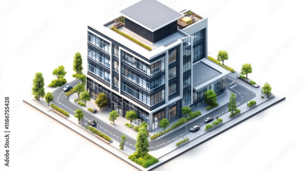 Detailed 3d isometric office building illustration with transparent background, depicting a modern corporate structure in a urban city. Ideal for real estate, business, and commercial concepts Detailed 3d isometric office building illustration with transparent background, depicting a modern corporate structure in a urban city. Ideal for real estate, business, and commercial concepts