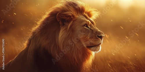 Majestically powerful wild lion, the king of the jungle, showcases strength and grace, embodying the fierce spirit of nature s amazingly strong wild lion in its natural habitat. photo