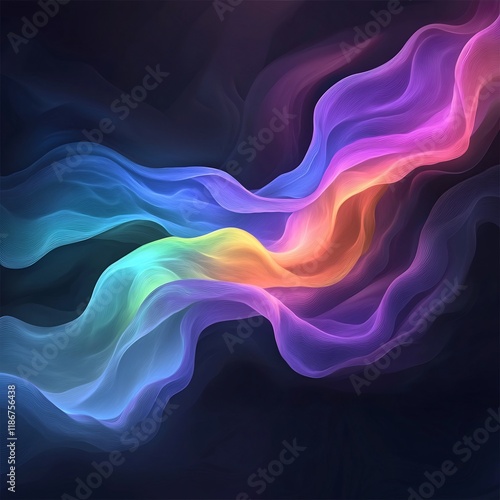 Flowing organic iridescent shapes in captivating fluorescent tones create a dynamic and visually striking psychedelic abstract landscape  The image is prismatic radiant and hypnotically transcendent photo