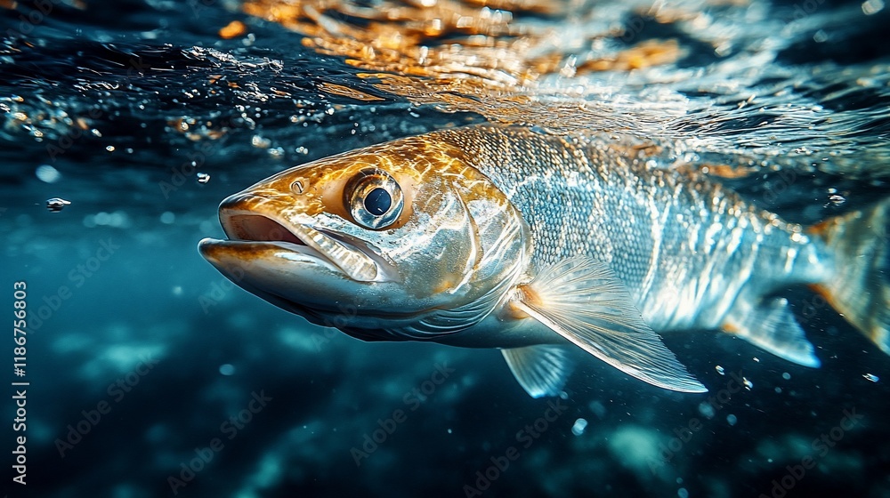 Fototapeta premium A majestic trout swims underwater in a pristine lake