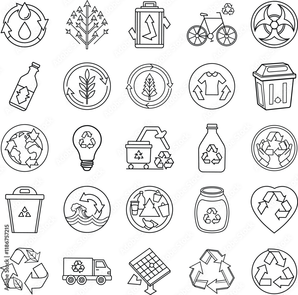 Recycling Icons Waste Reduction, Environmental Sustainability, EcoFriendly Graphics Recycling Icons Waste Reduction, Environmental Sustainability, EcoFriendly Graphics
