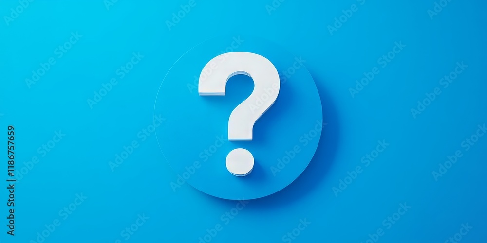 A blue circle showcases a white question mark set against a bright blue backdrop, highlighting the vivid colors and distinct shapes in the design. A blue circle showcases a white question mark set against a bright blue backdrop, highlighting the vivid colors and distinct shapes in the design.