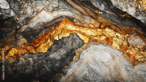 Geological marvel showcased during a mine tour, featuring a stunning close up of a gold vein within a captivating rock formation, highlighting the beauty of geology and gold s natural allure.