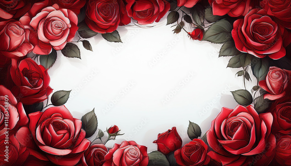 Rose Frame with White Background, Elegant White Rose Frame Rose Frame with White Background, Elegant White Rose Frame