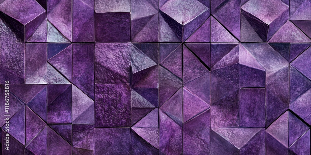 Fototapeta premium Geometric purple tile wallpaper features an abstract pattern, ideal for creating an aesthetic backdrop or background with captivating texture and design.