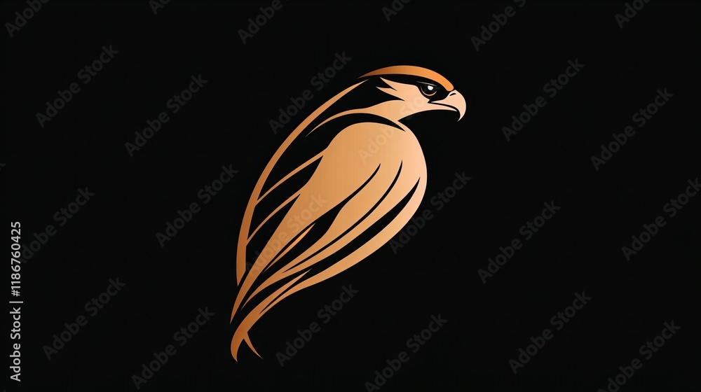 Fototapeta premium Copper-toned hawk silhouette against a black background. Elegant and stylized design.
