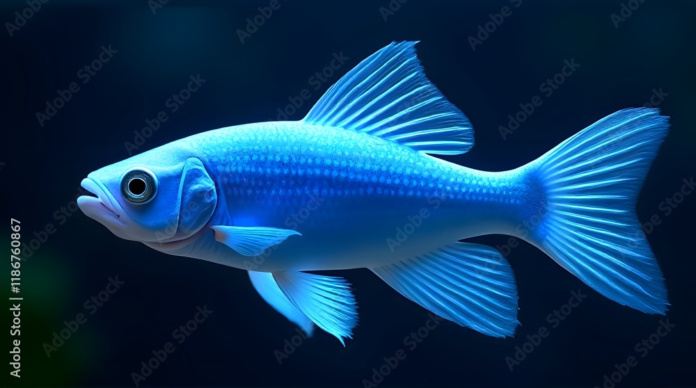 Naklejka premium Vibrant Blue Fish Aquatic Life Detailed Fins Dark Background