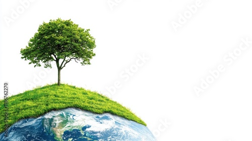 A Single Tree on a Green Hilltop, symbolizing environmental preservation and the beauty of our planet Earth. photo