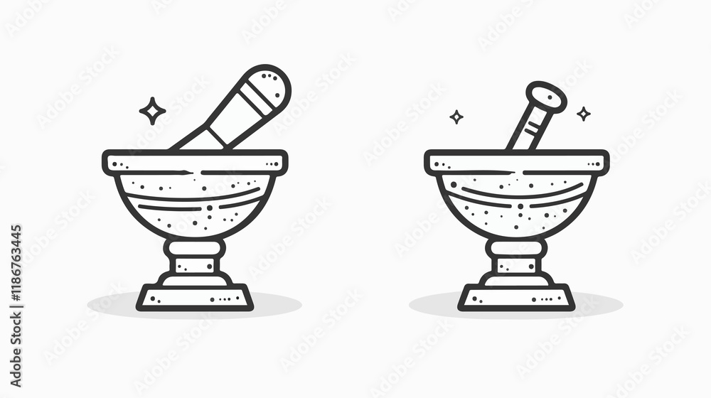 Mortar Outline Icons Vector Illustration for Design Projects and Infographics Mortar Outline Icons Vector Illustration for Design Projects and Infographics