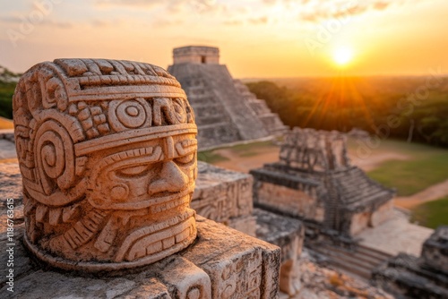 The ceremonial platform at Uxmal, adorned with intricate carvings and surrounded by well-preserved Mayan structures