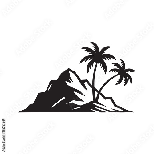 Silhouette of a tropical island with palm trees , vector ,art.eps