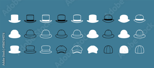 Variety of Classic Hats in Outline Style