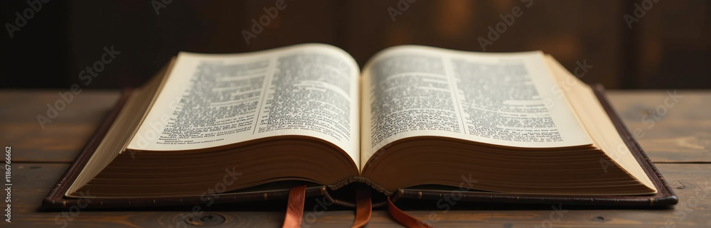 Obraz premium An Ancient Book Is Revered As The Holy Bible And Its Image Blurs Into A Banner. 00002
