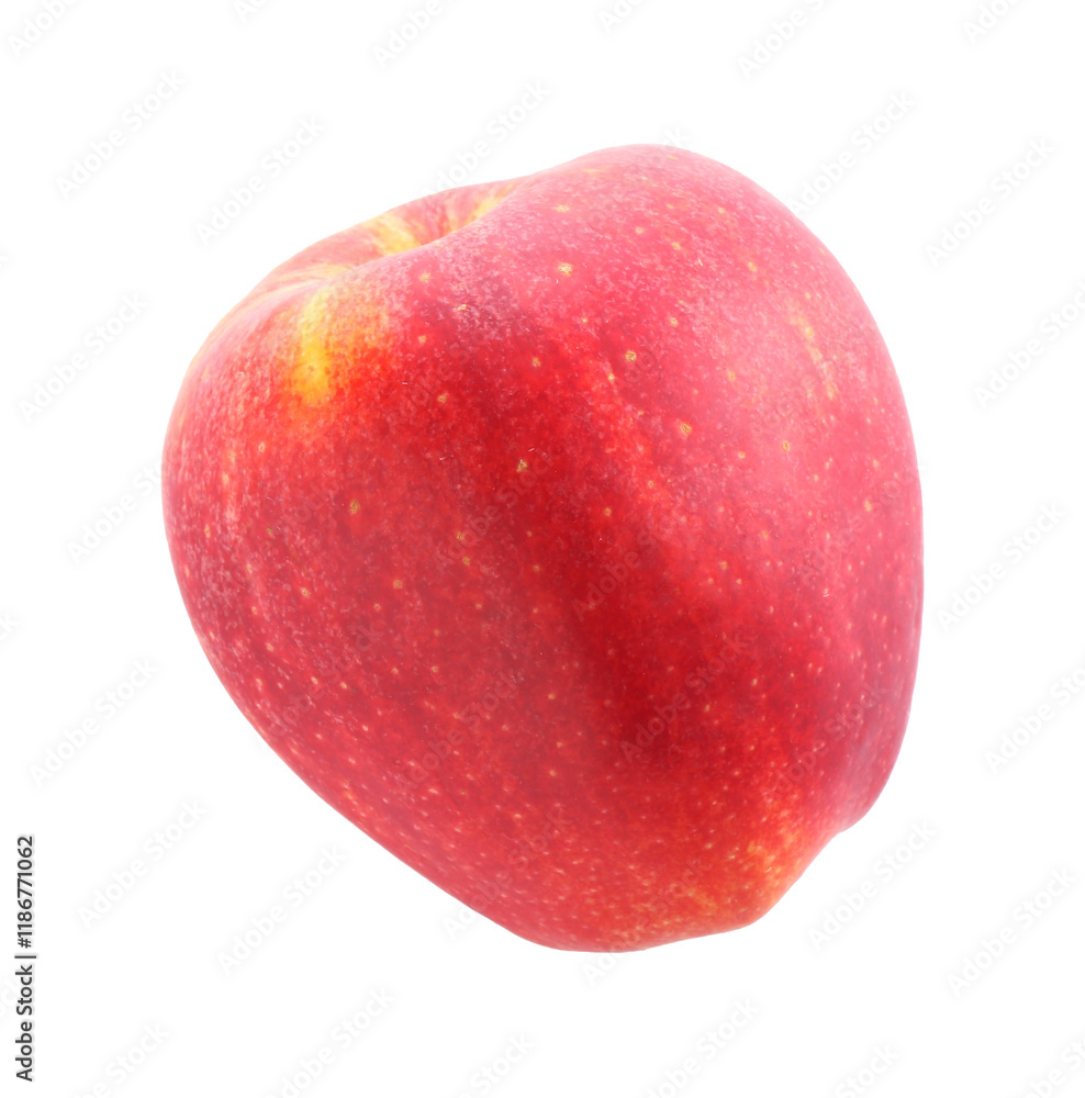 One ripe red apple isolated on white, top view One ripe red apple isolated on white, top view