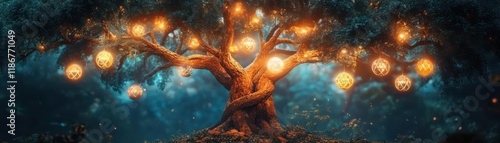 Illuminate a mystical tree with Sephirot spheres photo