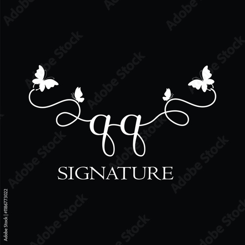 QQ Handwritten initial letter, QQ simple signature vector logo with butterfly shape variation, beauty, photography letter logo design. Q Q