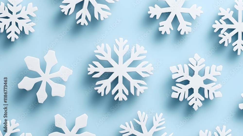 Photorealistic Snowflake Pattern on Light Blue Winter Background Photorealistic Snowflake Pattern on Light Blue Winter Background