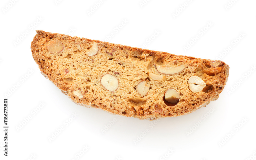 Traditional Italian almond biscuit (Cantucci) isolated on white, top view Traditional Italian almond biscuit (Cantucci) isolated on white, top view