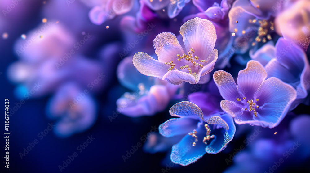 Close-up of iridescent purple and blue flowers. Magical, dreamy feel. Close-up of iridescent purple and blue flowers. Magical, dreamy feel.