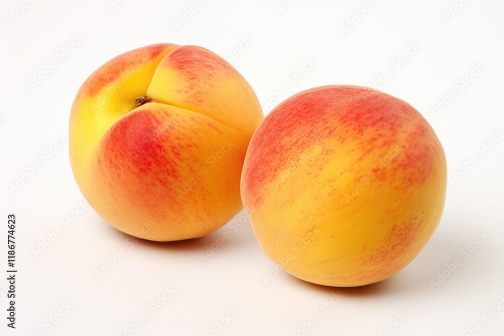 Fresh Yellow Peaches - Two Fruits Isolated on White Background for Sweet & Ripe Food Concept Fresh Yellow Peaches - Two Fruits Isolated on White Background for Sweet & Ripe Food Concept
