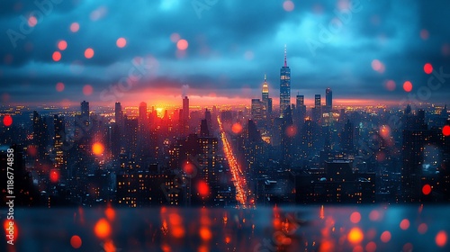 Wallpaper Mural Cityscape at Sunset with Bokeh Lights Torontodigital.ca