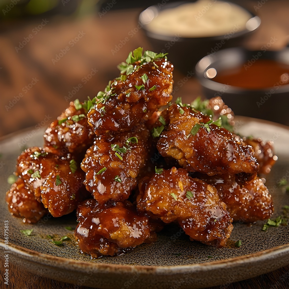 Crispy Chicken Wings with Honey BBQ Glaze and Fresh Parsley
Crispy Chicken Wings with Honey BBQ Glaze and Fresh Parsley