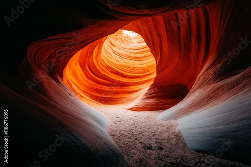 A magical depiction of Arches National Park with glowing, enchanted arches and ethereal light streaming through the formations photo