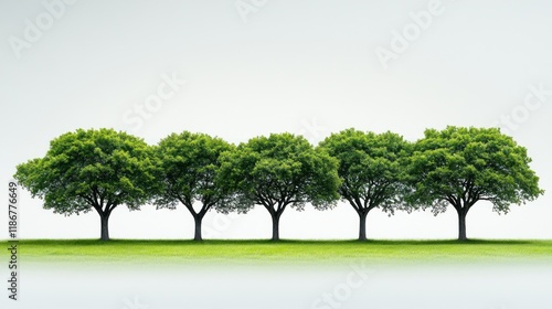 Wallpaper Mural Five trees in a row on grassy field, misty background, potential for eco-friendly concept. Torontodigital.ca