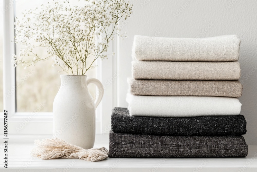 A minimalist depiction of a fabric swatch book, showing clean blocks of neutral colors and simple patterns A minimalist depiction of a fabric swatch book, showing clean blocks of neutral colors and simple patterns