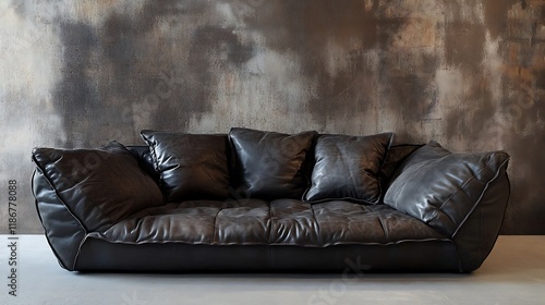 Luxury sofa with a high back, soft leather upholstery, and deep, plush cushions 