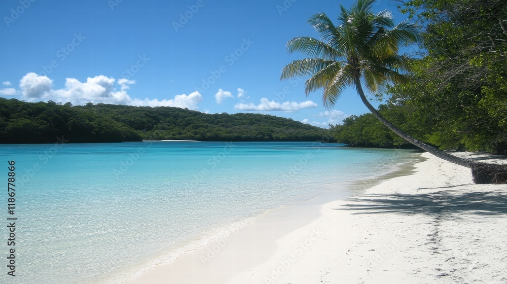 Fototapeta premium Relaxing Beach Day Tropical Island Scenic View Coastal Environment Serene Perspective Tranquil Escape