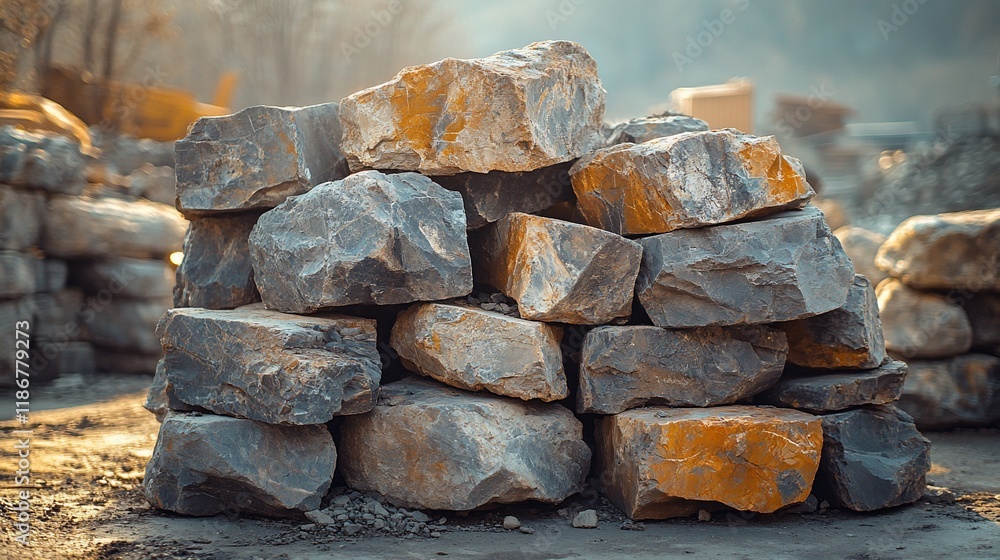 A Stack of Rough Hewn Grey and Orange Stones A Stack of Rough Hewn Grey and Orange Stones