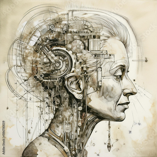 Illustration of depression and anxiety in an elderly woman