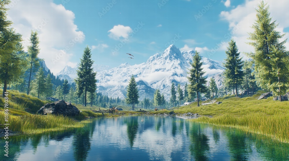 Exploring Alpine Mirror Pool Reflections Mountain Cathedral Meadow Views Nature Environment Scenic Landscape Exploring Alpine Mirror Pool Reflections Mountain Cathedral Meadow Views Nature Environment Scenic Landscape