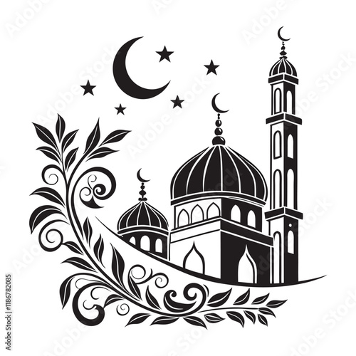 Elegant Black and White Mosque Silhouette