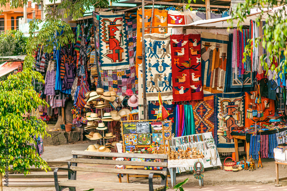 Fototapeta premium Santiago Atitlán, Sololá, Guatemala. 11-20-2017. Handcrafted souvenirs made from organic materials are on sale to tourists visiting Lake Atitlán.